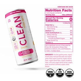 Clean Cause Organic Yerba Mate tea label highlighting USDA certification and natural caffeine.