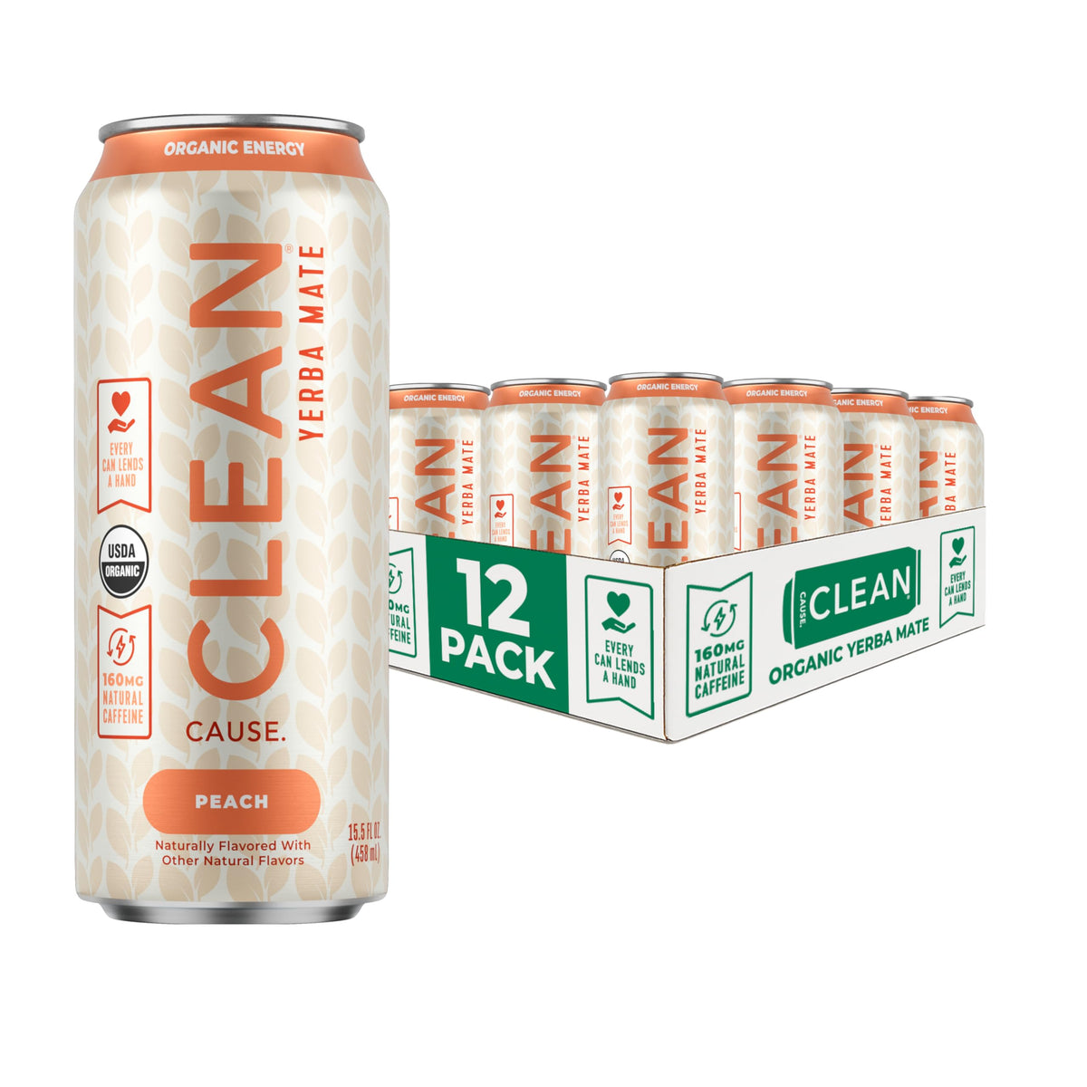 CLEAN CAUSE Peach Yerba Mate can with a vibrant label for a natural energy lift