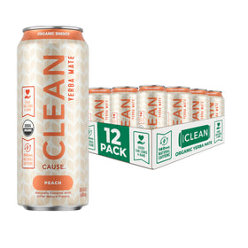CLEAN CAUSE Peach Yerba Mate can with a vibrant label for a natural energy lift