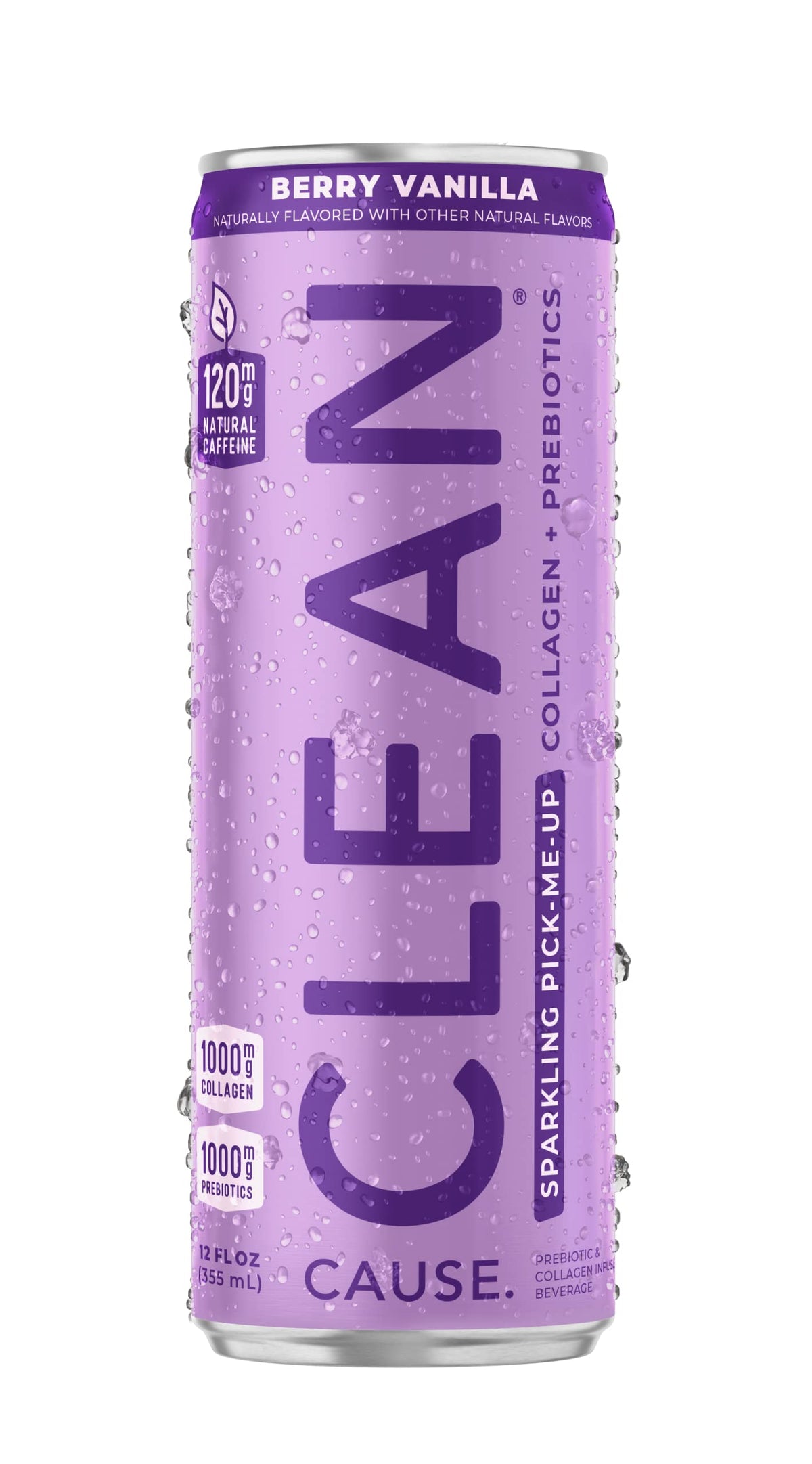 CLEAN CAUSE icon highlights prebiotics and collagen for daily use.