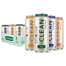 CLEAN CAUSE Yerba Mate variety-pack cans ready for an energizing day.