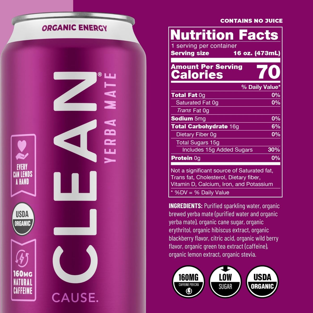 CLEAN CAUSE Yerba mate can pouring into glass for refreshing caffeine lift