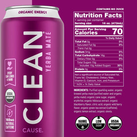 CLEAN CAUSE Yerba mate can pouring into glass for refreshing caffeine lift