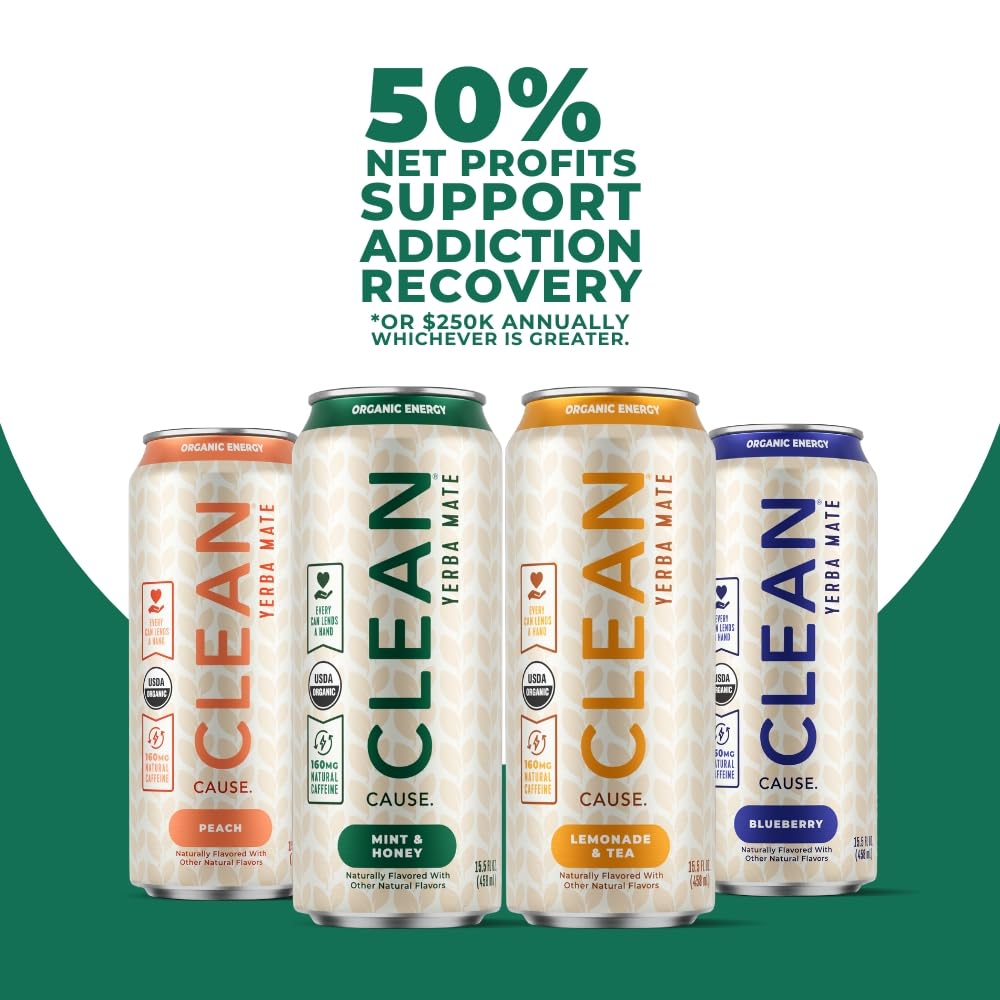 CLEAN CAUSE Yerba Mate four flavors label highlights USDA Organic certification.