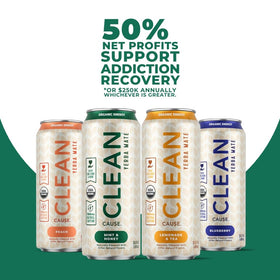 CLEAN CAUSE Yerba Mate four flavors label highlights USDA Organic certification.