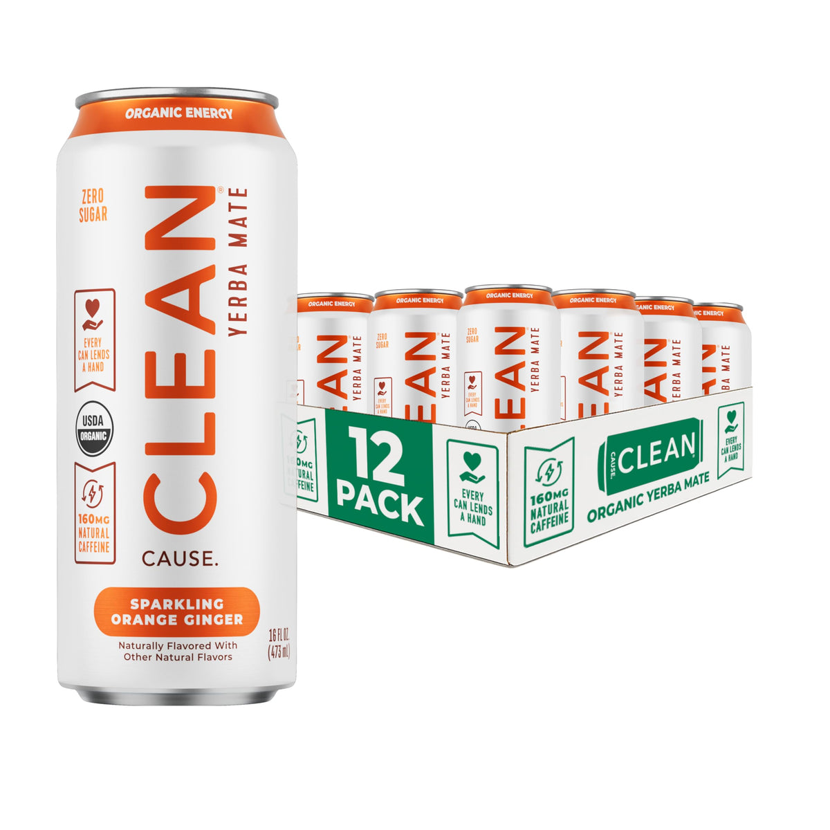 CLEAN CAUSE Zero Sugar Orange Ginger Yerba Mate can offers a crisp, caffeine-rich refreshment