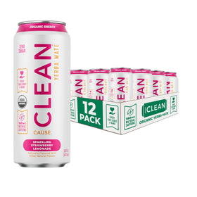 CLEAN CAUSE Zero Sugar Strawberry Lemonade can close-up, boosting energy.