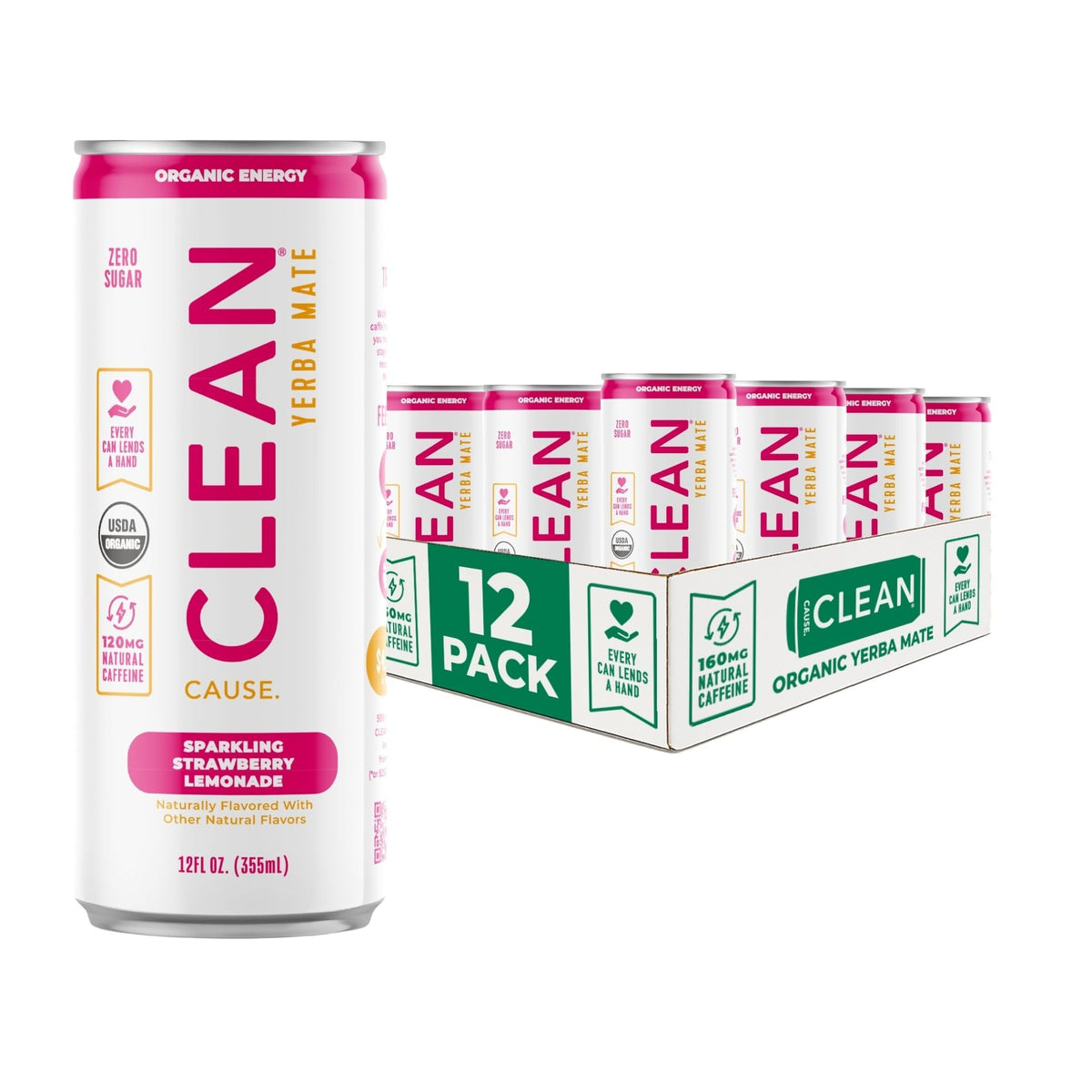 Clean Cause Zero Sugar Strawberry Lemonade can with vibrant label for a refreshing energy lift.