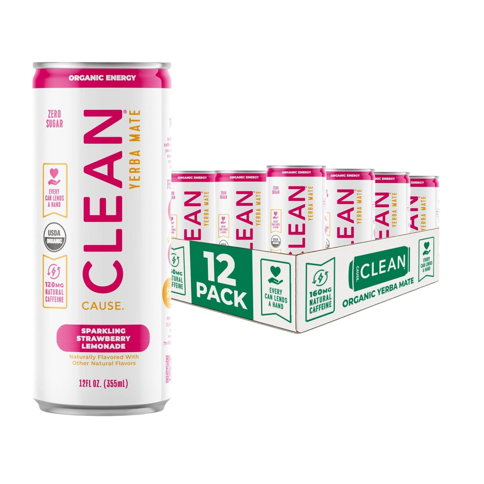Clean Cause Zero Sugar Strawberry Lemonade can with vibrant label for a refreshing energy lift.