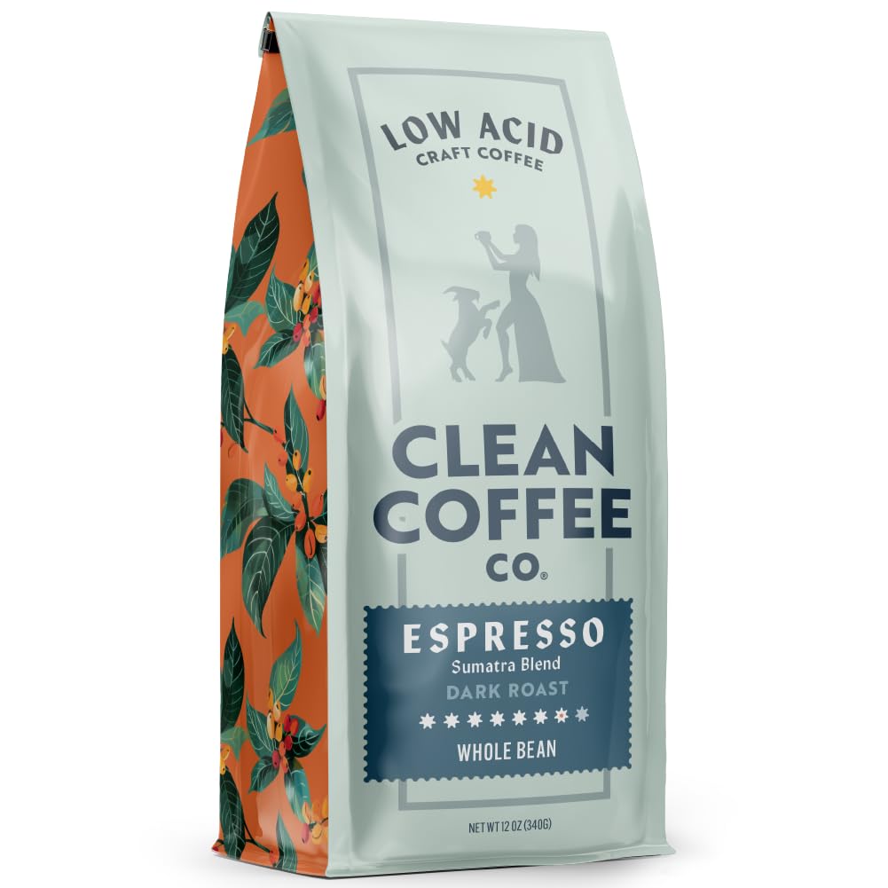 Clean Coffee Co. low acid espresso Sumatra bag emphasizes smooth taste for sensitive palates.
