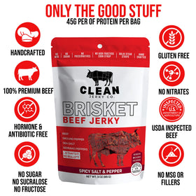 Clean Jerky Co dry-aged jerky texture closeup emphasizes chewy, satisfying bite.