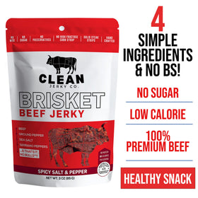 Clean Jerky Co spicy salt pepper jerky slice closeup showcasing bold flavor.
