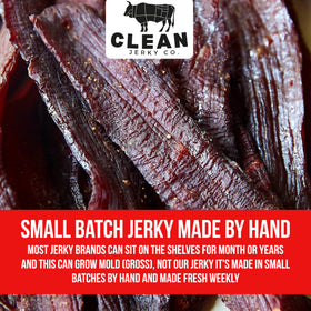 Clean Jerky Co USA-made label underscores small-batch craftsmanship.