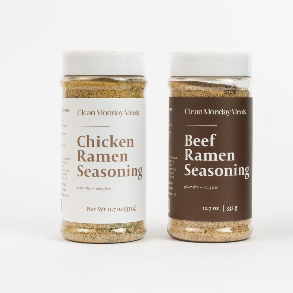 Clean Monday Meals chicken-beef ramen seasoning jar shot for bold flavor