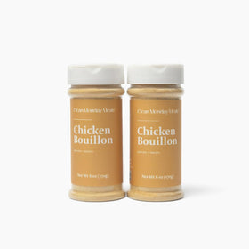 Clean Monday Meals chicken bouillon powder bottle shows rich flavor for soups