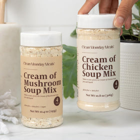 Clean Monday Meals Cream of Mushroom Soup Mix Bundle on shelf, ready to enrich sauces.