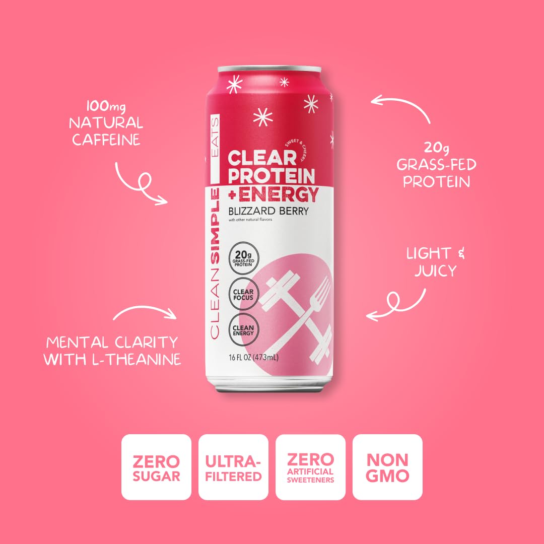 12 pack of Clean Simple Eats Blizzard Berry Clear Protein Energy Drink for on the go usage