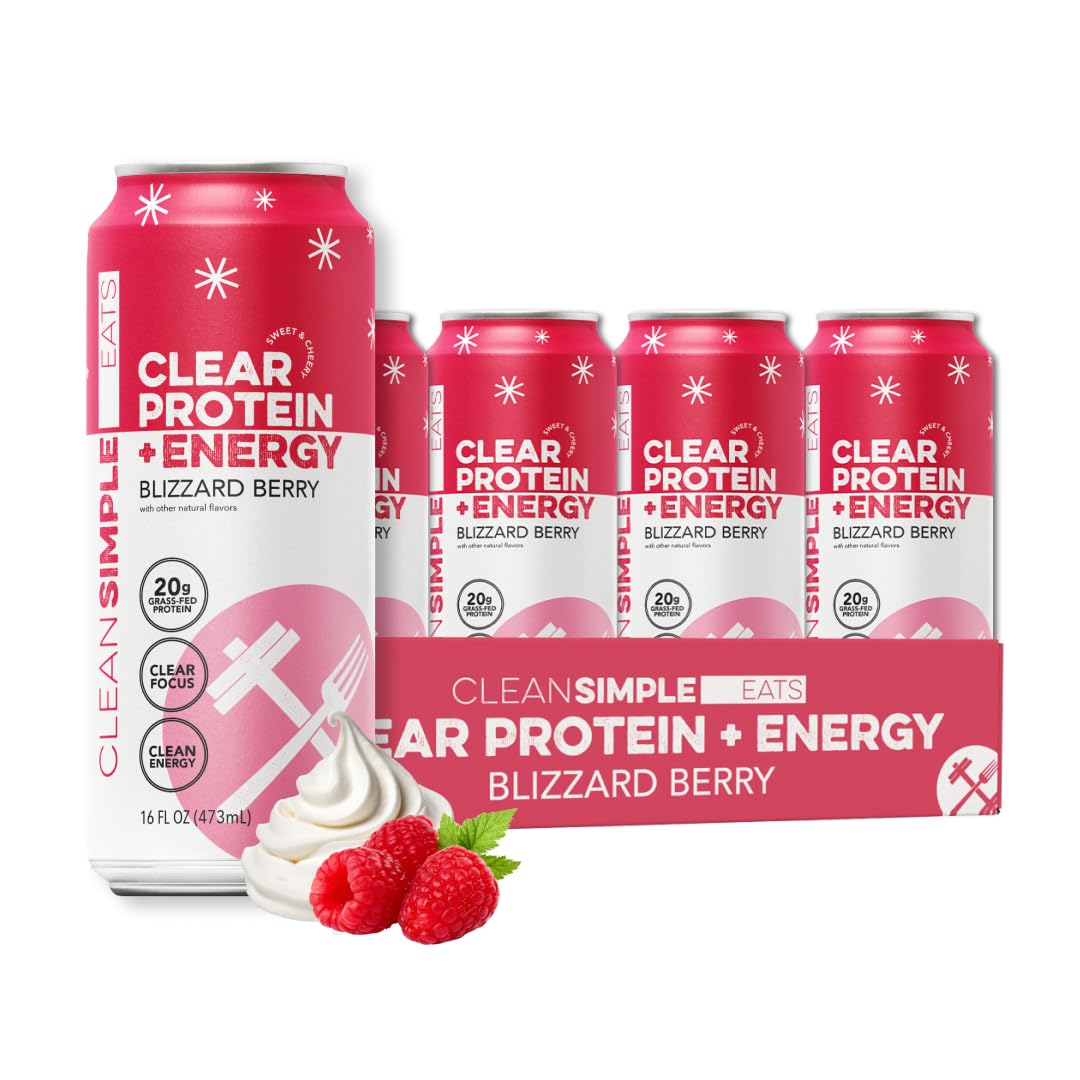 Clean Simple Eats Blizzard Berry Clear Protein Energy Drink can for a refreshing berry flavor and energy