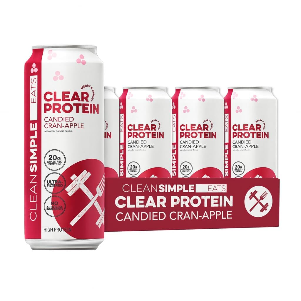 Clean Simple Eats Clear Protein Water label closeup showing candied cran-apple flavor.