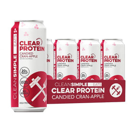 Clean Simple Eats Clear Protein Water label closeup showing candied cran-apple flavor.
