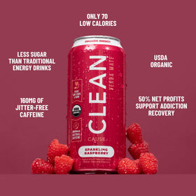 Clean Cause Raspberry Yerba Mate Sparkling 12-pack case for convenient refreshing energy