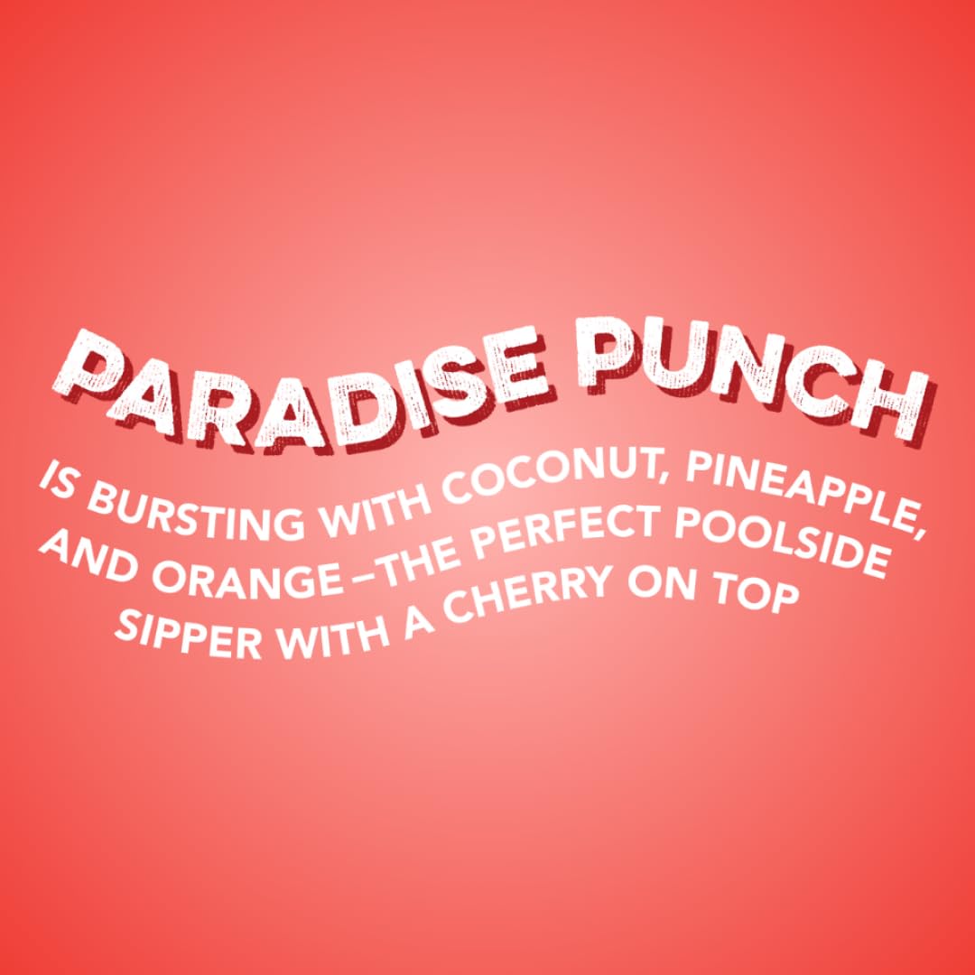 Paradise Punch can on ice signals refreshing, post-workout hydration and flavor.