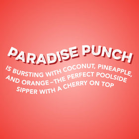 Paradise Punch can on ice signals refreshing, post-workout hydration and flavor.