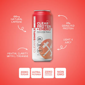 Shaker with can scene emphasizes no artificial ingredients for a clean energy option.