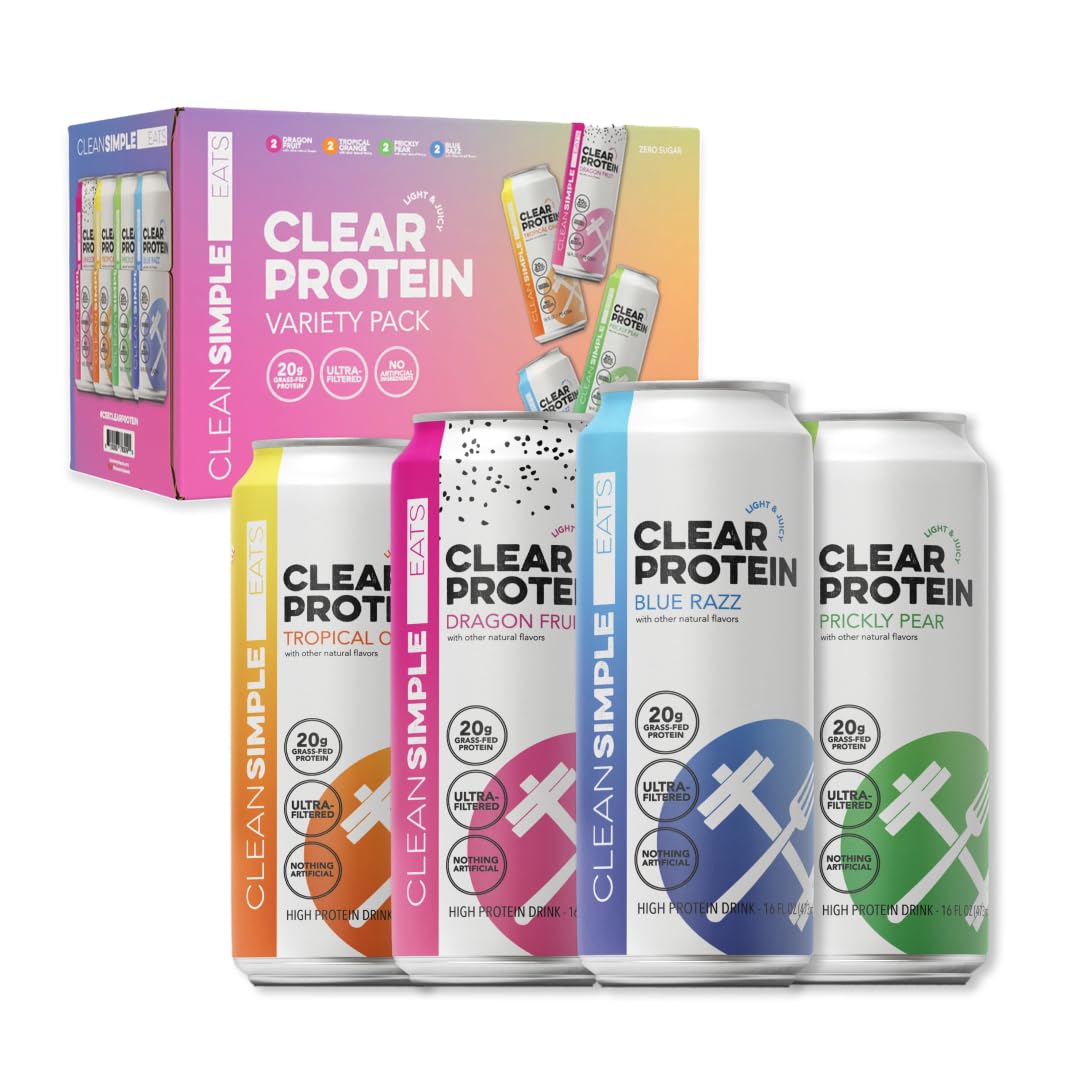 Clean Simple Eats Clear Protein Water blue razz can for an on-the-go protein boost