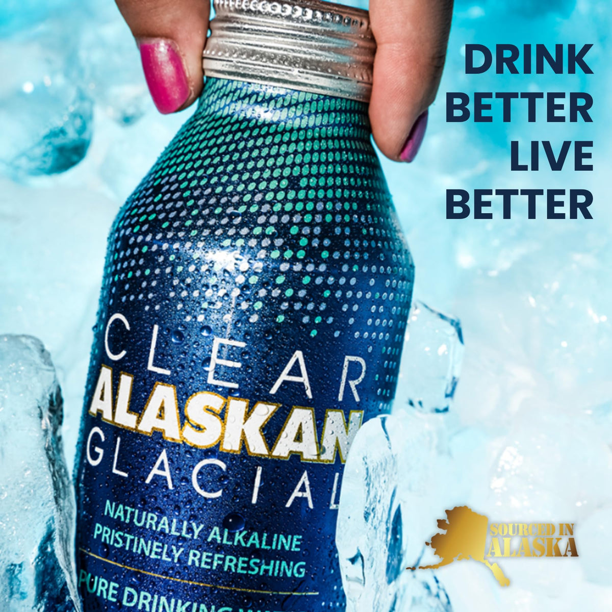 Clear Alaskan Glacial reusable bottle ready for refill during workouts.