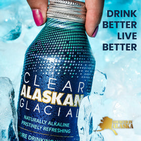 Clear Alaskan Glacial reusable bottle ready for refill during workouts.