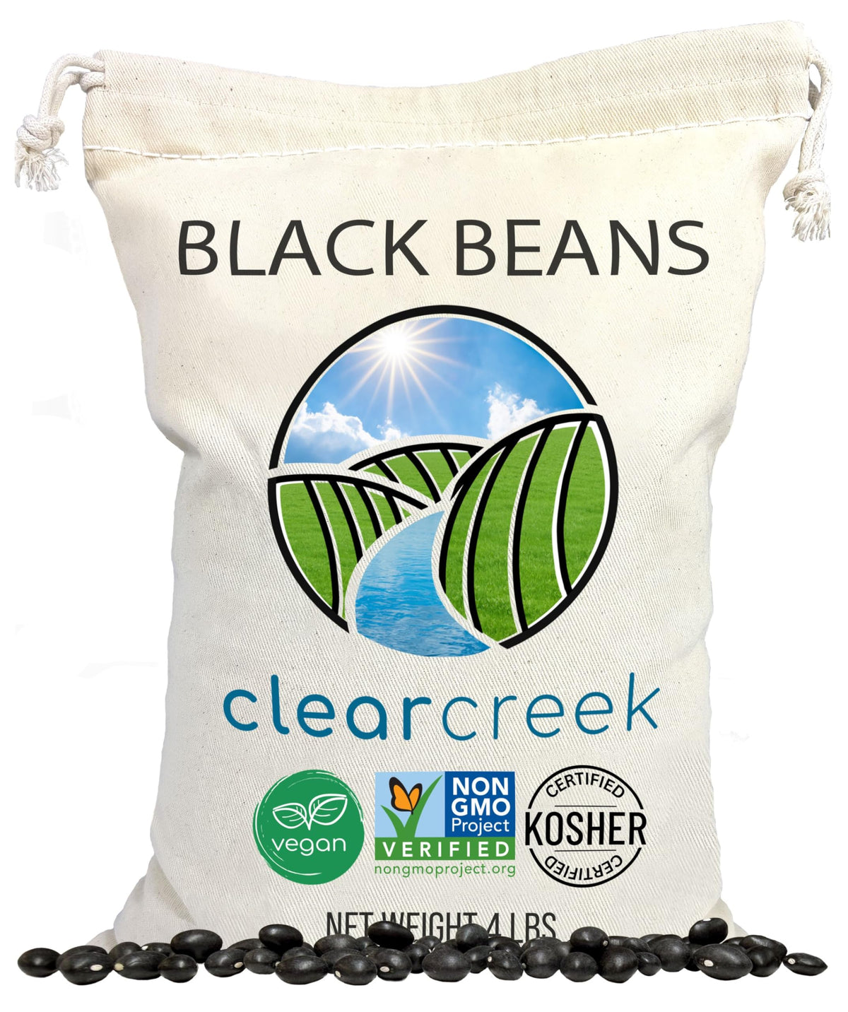 CLEAR CREEK Black Beans dry bulk pack for pantry storage and meal prep.