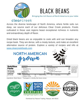 Non-GMO, Kosher, vegan CLEAR CREEK beans in HACCP-certified facility.