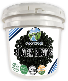 CLEAR CREEK dry black beans 25lb bucket front view for bulk cooking