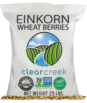 CLEAR CREEK Einkorn Wheat Berries bag front, ideal for hearty breads and textured recipes.