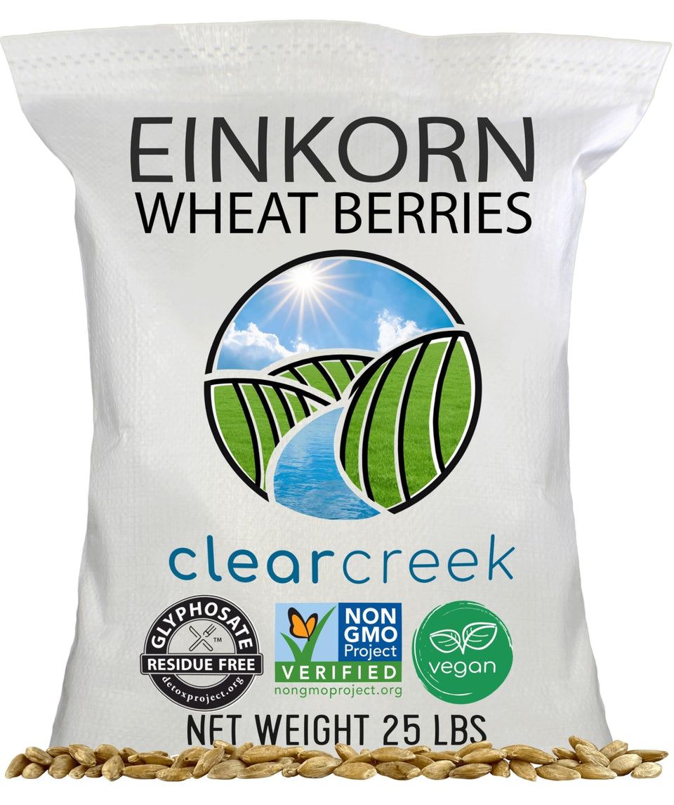 CLEAR CREEK Einkorn Wheat Berries bag front, ideal for hearty breads and textured recipes.
