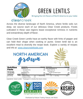 Kosher-certified CLEAR CREEK Green Lentils label