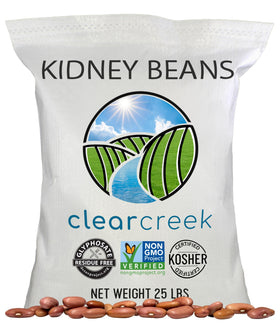CLEAR CREEK kidney beans 25lb pack for easy meal prep.