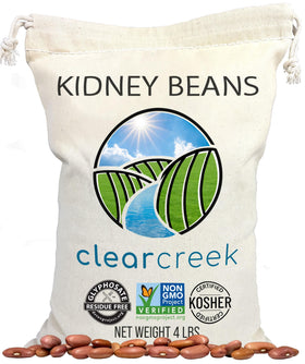 CLEAR CREEK kidney beans in a 4 lb pack, glyphosate-free for clean meals.