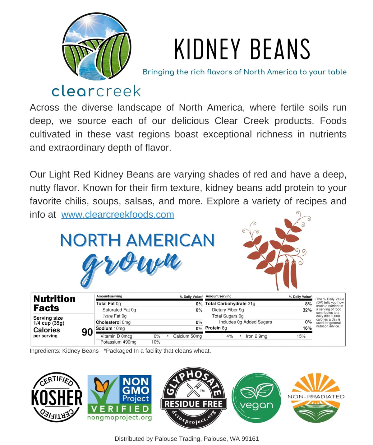 CLEAR CREEK kosher-certified vegan beans, suitable for plant-based meals.