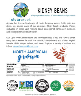 CLEAR CREEK kosher-certified vegan beans, suitable for plant-based meals.