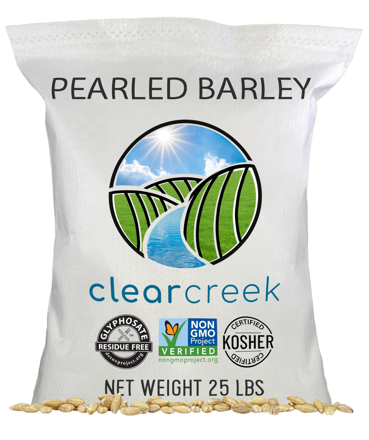 CLEAR CREEK Pearl Barley 25lb package for versatile pantry staple and easy meal prep