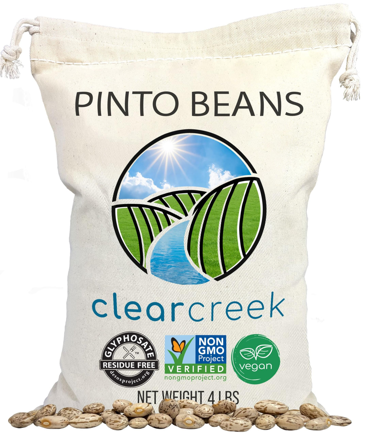 Clear Creek Pinto Beans packaging showing quality and label credibility for quick pantry meals.