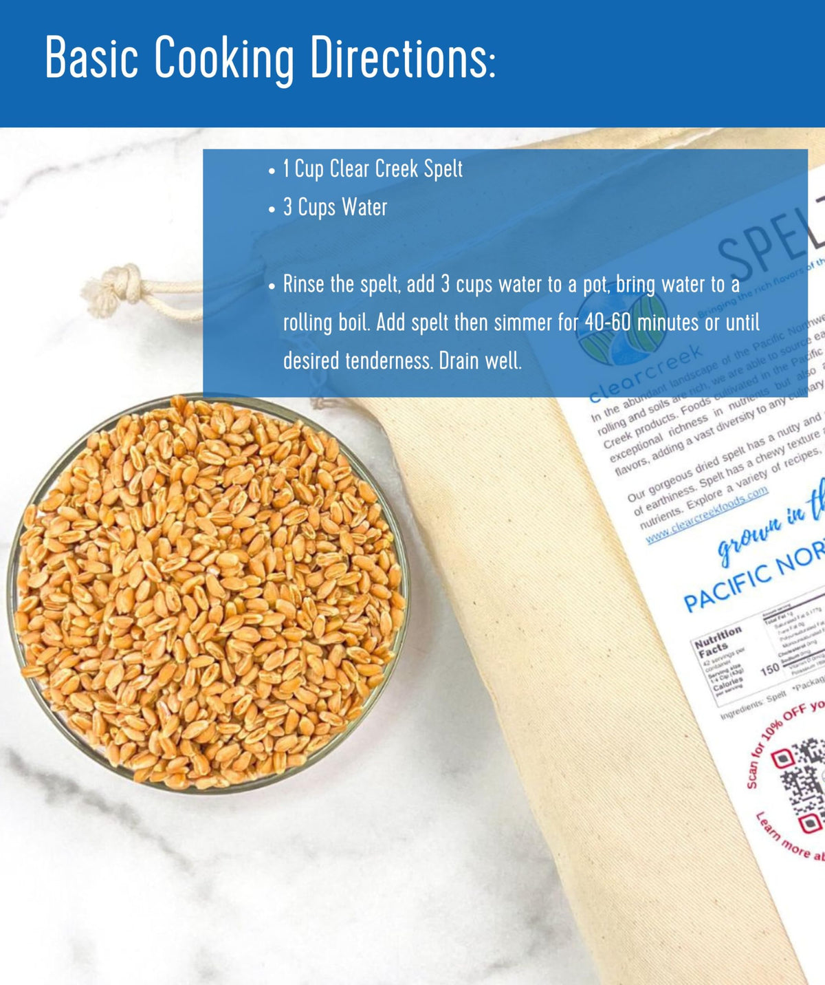 CLEAR CREEK Spelt Berries closeup grains reveal golden kernels for pantry staples