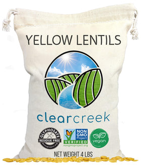 CLEAR CREEK Yellow Lentils package, vegan pantry staple with glyphosate-free certification.