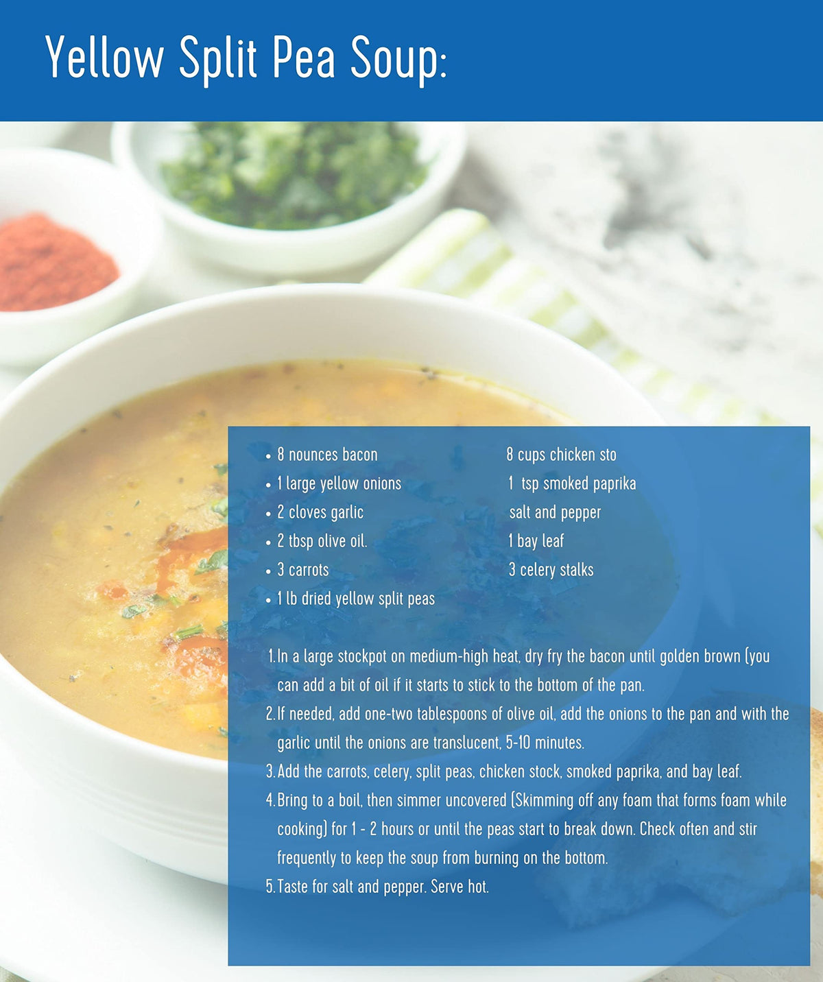 CLEAR CREEK yellow split peas cooked into creamy soups and stews