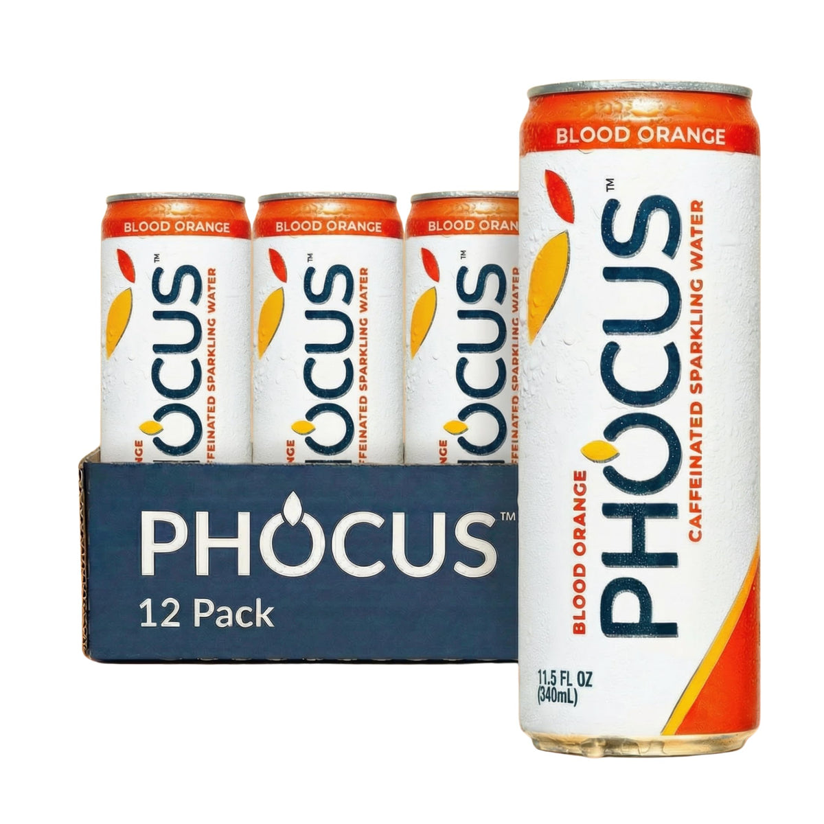 CLEAR CUT PHOCUS Blood Orange can front view highlighting zero sugar and bold flavor