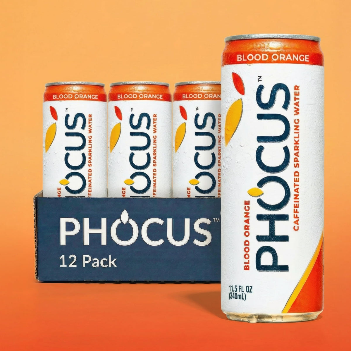 CLEAR CUT PHOCUS Blood Orange label closeup with natural caffeine and L-Theanine