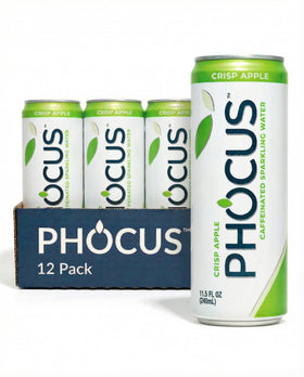 CLEAR CUT PHOCUS Crisp Apple can closeup shows zero sugar and natural caffeine.
