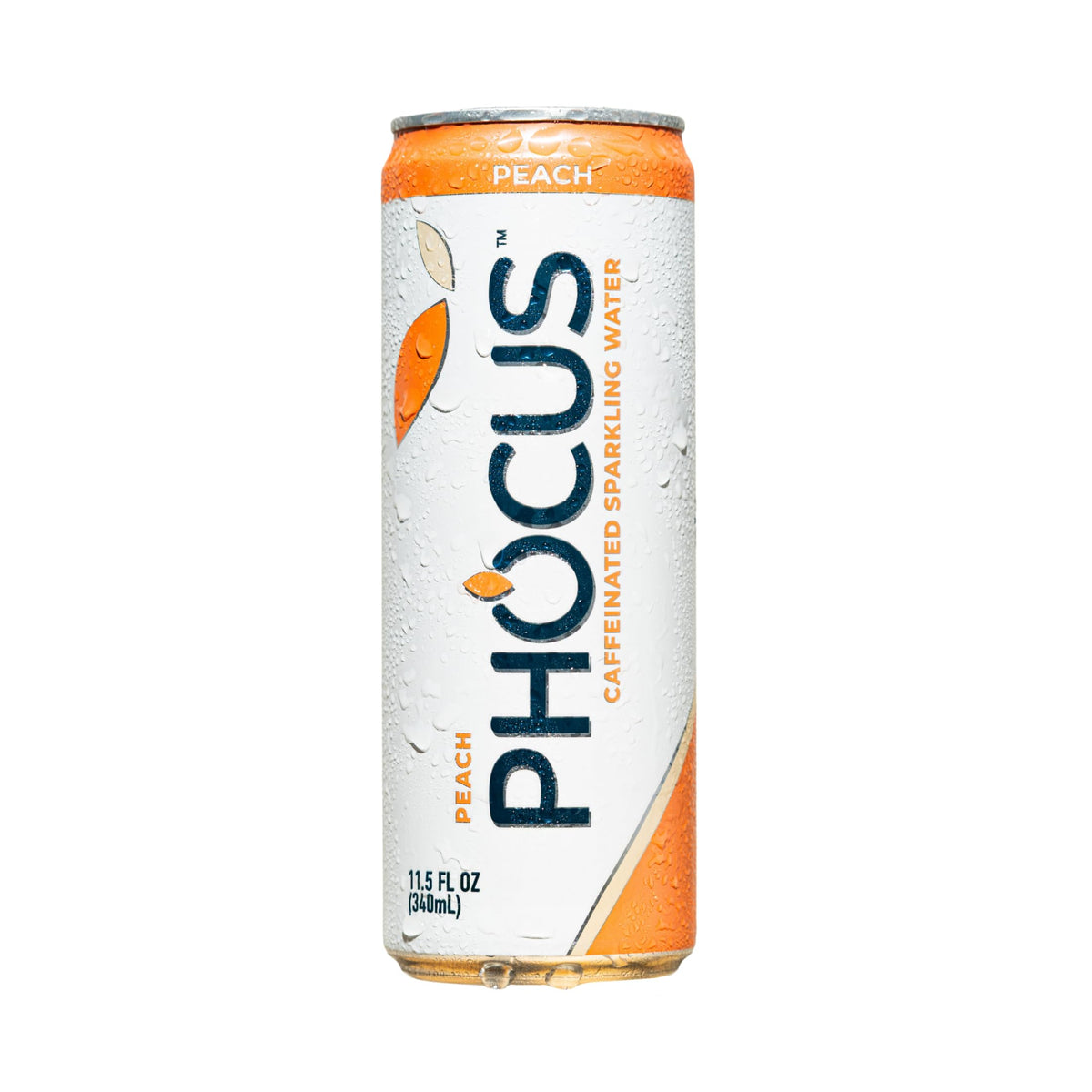 CLEAR CUT PHOCUS peach bottle close-up showing natural caffeine and L-Theanine